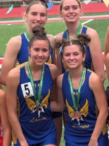 The Lincolnview girls 4x800 meter relay team finished in 4th place with a 9:48.60 to advance to state. The team consists of Kendall Hoffman, Annabel Horstman, Brooklyn Byrne and Brynleigh Moody. (Photo Submitted)