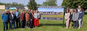 Members of the Marsh Foundation board of trustees join with representatives of the Van Wert YWCA and Mercy Health-Lima to kick off the capital campaign for the YWCA’s new home across from the Marsh Foundation. (Sam Shriver/CherryRoad Media)