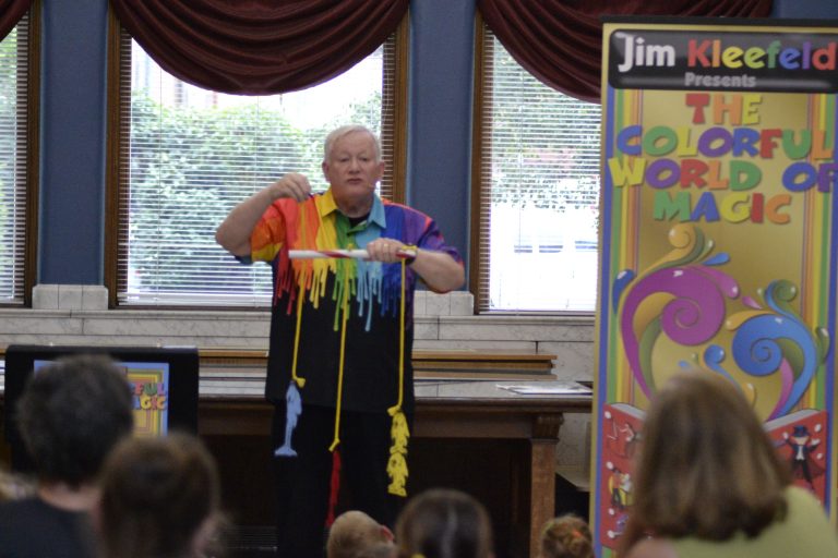Magician Jim Kleefeld entertained youngsters at the Brumback Library. (Sam Shriver/CherryRoad Media)