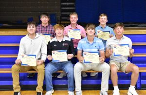 Crestview baseball athletes were recognized with NWC Scholar-Athlete honors during the program’s annual awards ceremony. Those honored include (front) Evan Hart, Zaine Cereghin, Owen Heckler and Luke Sawmiller; and back, David Cereghin, Denver McDougall and DJ Yinger. (Photo Submitted)