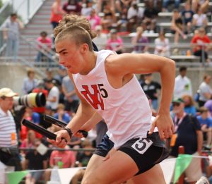 Van Wert’s Andrew Laudick powers down the track during the 4x800 relay. The Van Wert boys 4x800 meter relay team finished 12th overall with a time of 8:12.64. (CherryRoad Media/Brandon Unverferth)