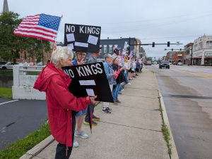 Protesters lined Washington Street for the "No Kings" protest on Saturday.