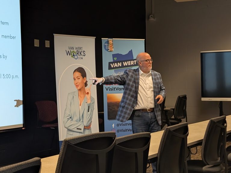 Van Wert Area Economic Development Executive Director Brent Stevens discussed the past year at the organization's annual meeting. (Sam Shriver/CherryRoad Media)