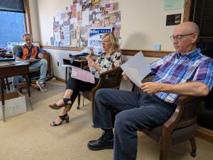 Amy Hoffman with Palmer Energy (middle), met recently with Van Wert County Commissioner Todd Wolfrum (left) and Van Wert Mayor Ken Markward (right) to discuss locking in new electric rates. (Sam Shriver/CherryRoad Media)
