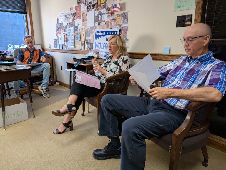 Amy Hoffman with Palmer Energy (middle), met recently with Van Wert County Commissioner Todd Wolfrum (left) and Van Wert Mayor Ken Markward (right) to discuss locking in new electric rates. (Sam Shriver/CherryRoad Media)