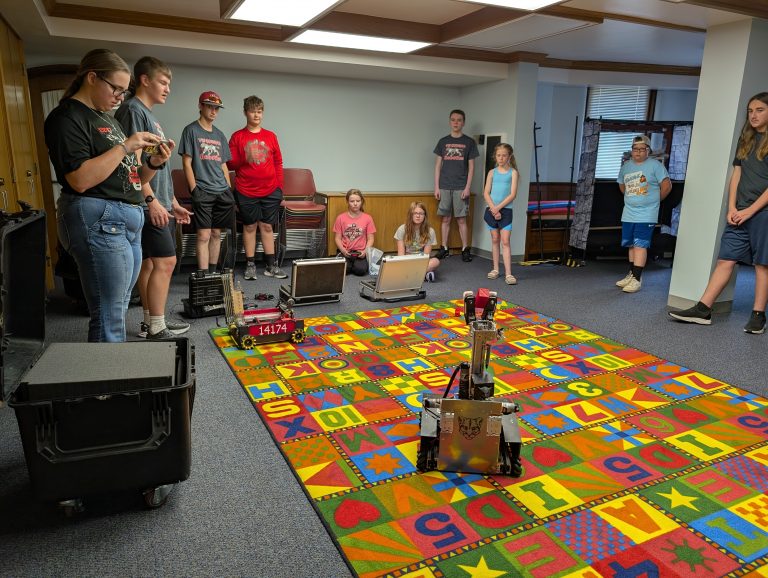 The Brumback Library hosted a demonstration of the Van Wert High School’s robotics program. (Sam Shriver/CherryRoad Media)