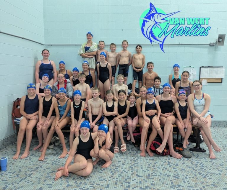 The Van Wert Marlins Swim Team poses for a group photo at the start of the summer season, capturing the energy and anticipation of a competitive season ahead. While a few team members were not present, the photo reflects the strong core of athletes who would go on to earn personal bests, podium finishes and even break long-standing records. (Photo Submitted)