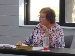 Kathy Mollenkamp attended her final meeting as Crestivew superintendent, Monday night. (Sam Shriver/CherryRoad Media)