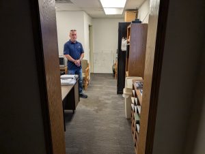 Kevin Kline stands inside his office in the Convoy Street Department building. The Chief Marshal has resigned over working conditions. (Sam Shriver/CherryRoad Media)