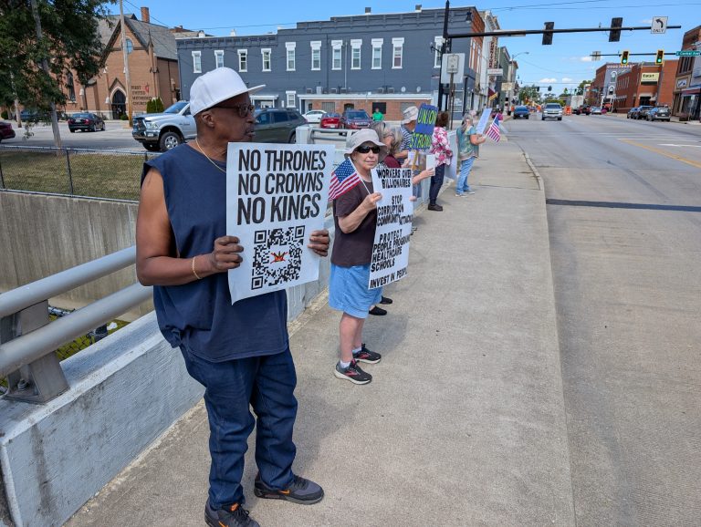 Labor Day was marked with protests in downtown Van Wert against the president’s policies. (Sam Shriver/CherryRoad Media)