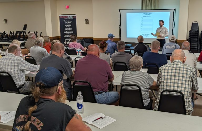 Around 40 people came out to hear attorney Mark Laird talk about estate planning at a free seminar at the Eagles Lodge in Delphos recently. (Sam Shriver/CherryRoad Media)