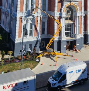 Work is underway at the Van Wert County Courthouse to replace the front door and several windows. (submitted photo)