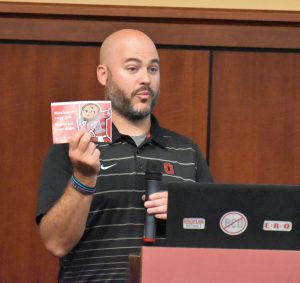 Tony Dickman, with OSU Lima, led a discussion on financial aid at a presentation at the Niswonger Performing Arts Center. (Sam Shriver/CherryRoad Media)